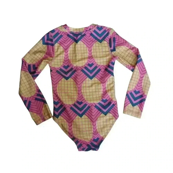 Tea Long Sleeve Swimsuit with Pink and Yellow Pineapple Print - Size Girls 6 - Picture 4 of 4
